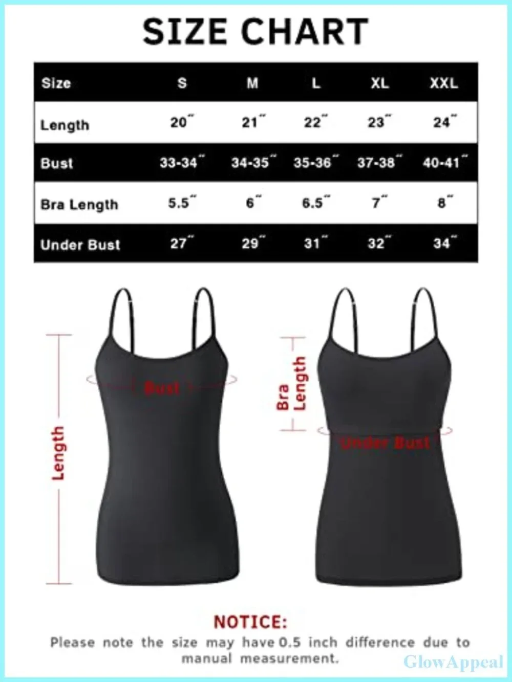 3 Pack Camisole Tops with Built-in Bra Adjustable Spaghetti Strap Cotton